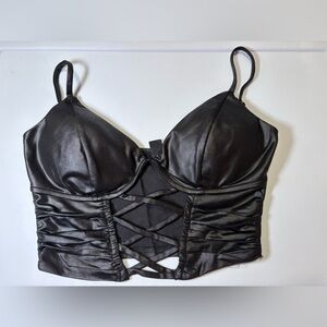 Black Lace-Up Crop Top